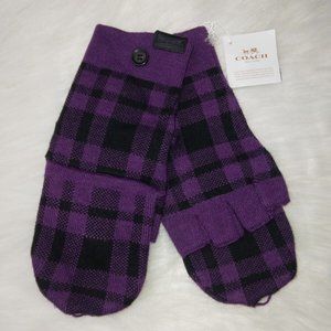 Coach Signature Plaid Pop Top Knit Mittens Gloves